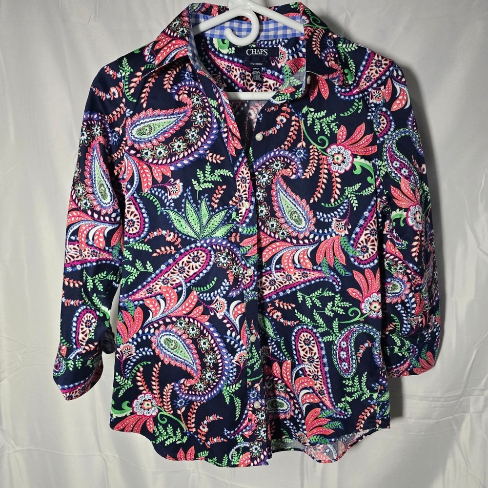 Chaps Womens boho Paisley Button Down Shirt indie western Small